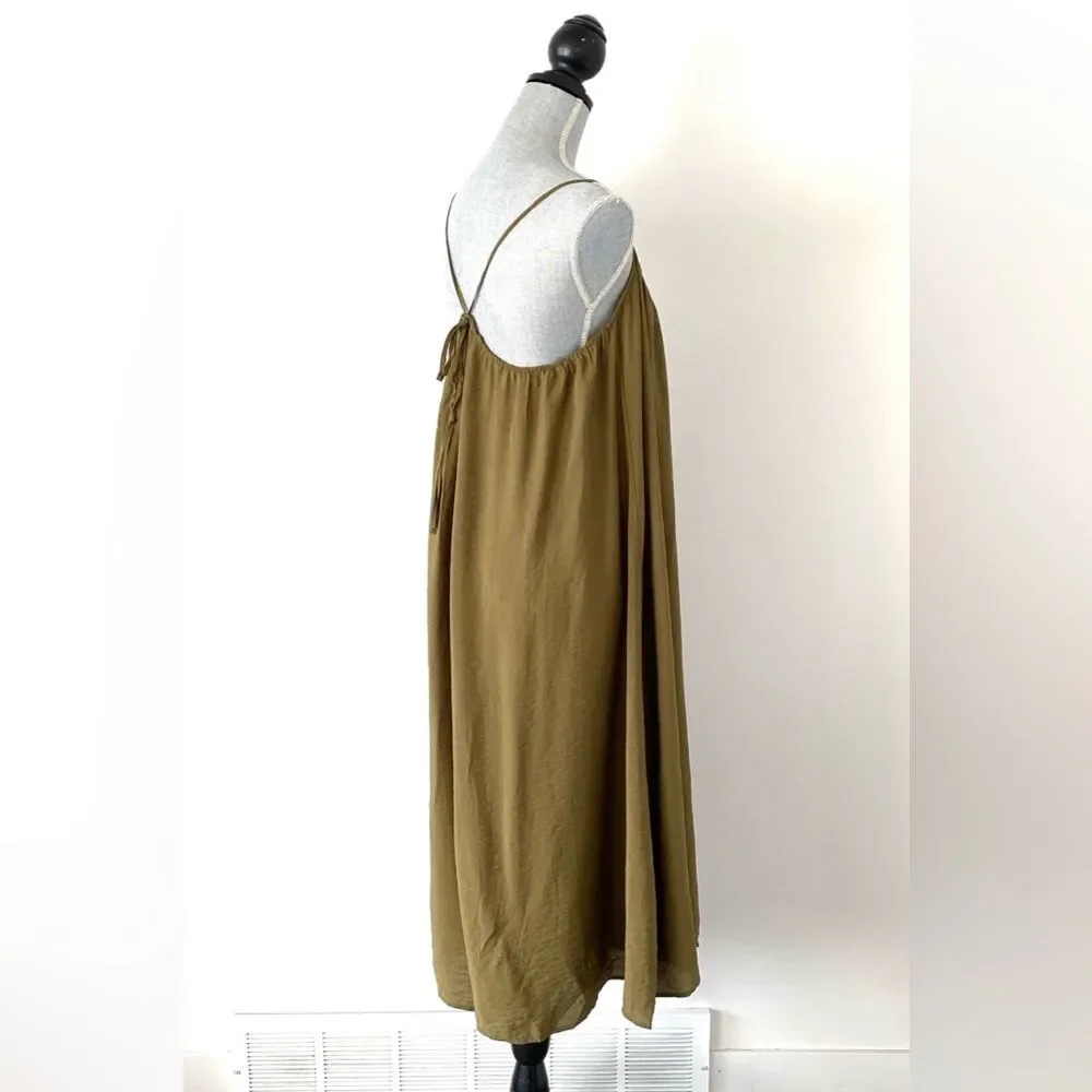 Akemi + Kin x Anthropologie Olive Green Maxi Wide-Leg Romper L Boho Chic Cottage